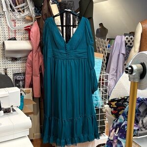 Mac Duggal 68254 Teal Long Sleeve Dress